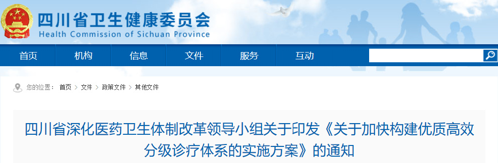 四川省印發《關于加快構建優質高效分級診療體系的實施方案》明確18項主要任務(圖1)